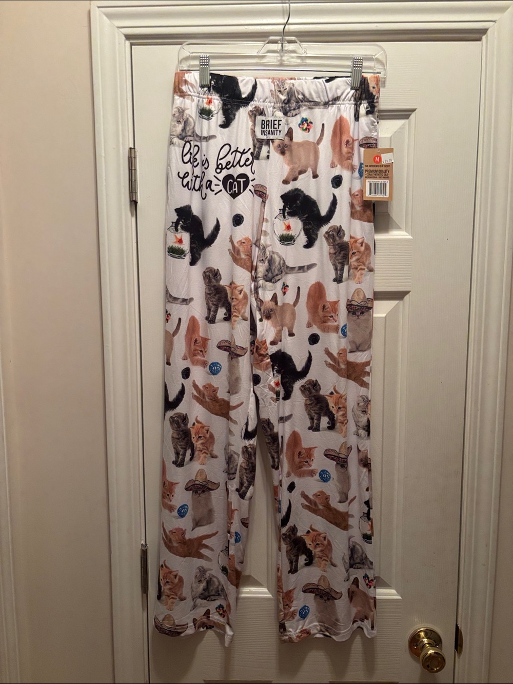 NWT Brief Insanity Women’s White Cat Print Pajama Pants